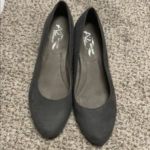 Grey low heels. Comfortable!